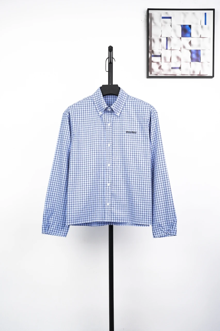 Miu Miu Sky Blue Check Long Sleeve Shirt product photo from LabelPicks