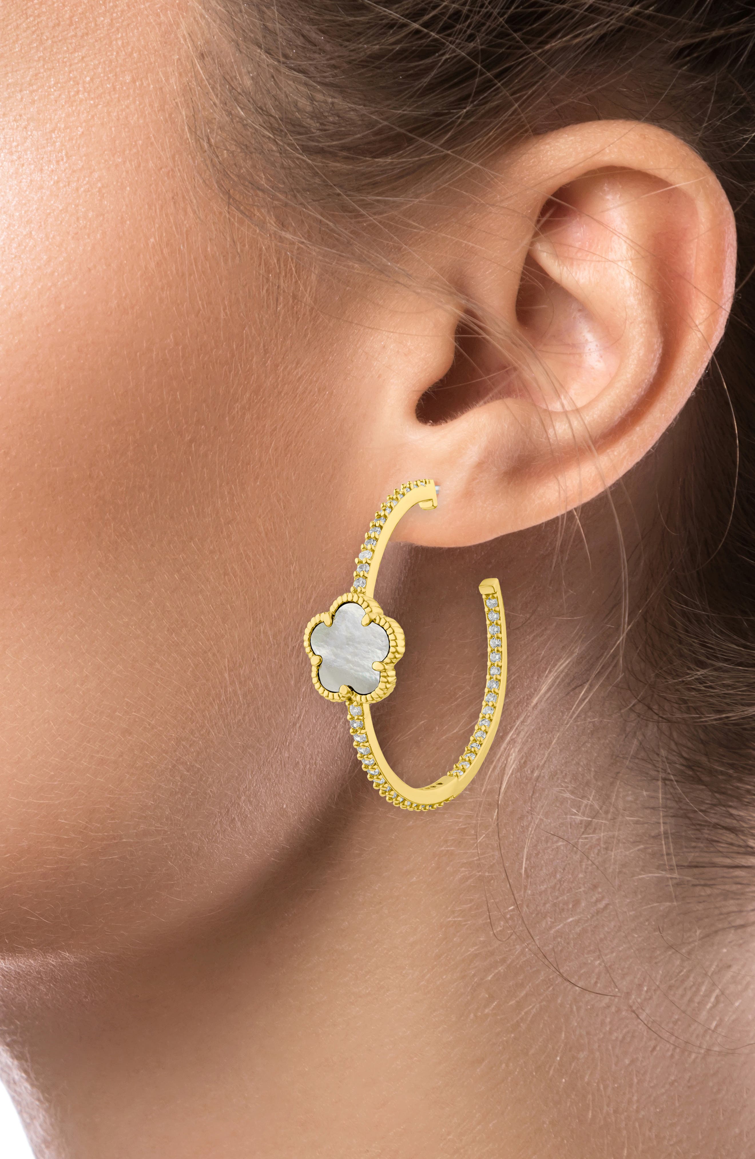 CZ by Kenneth Jay Lane Pavé Clover Hoop Earrings