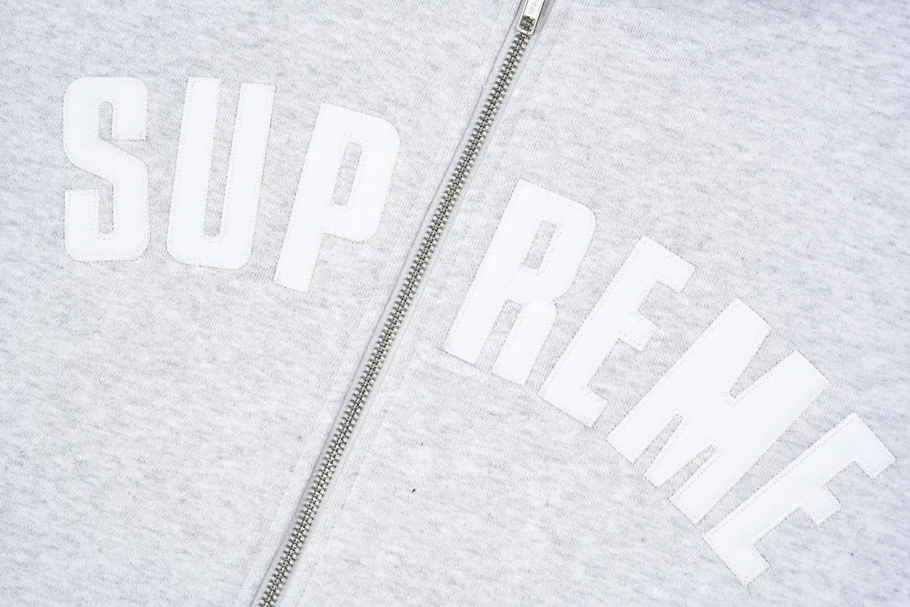 Supreme Grey Applique Letter Zip Hoodie Jacket product photo from LabelPicks