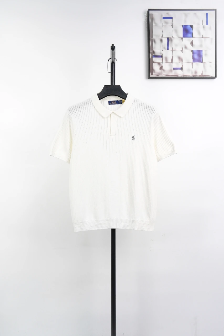 Ralph Lauren White Ribbed Pony Embroidered Knit Polo Shirt product photo from LabelPicks