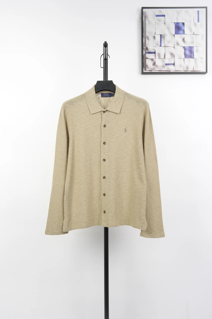 Ralph Lauren Khaki Linen Single Breasted Long Sleeve Cardigan Shirt product photo from LabelPicks