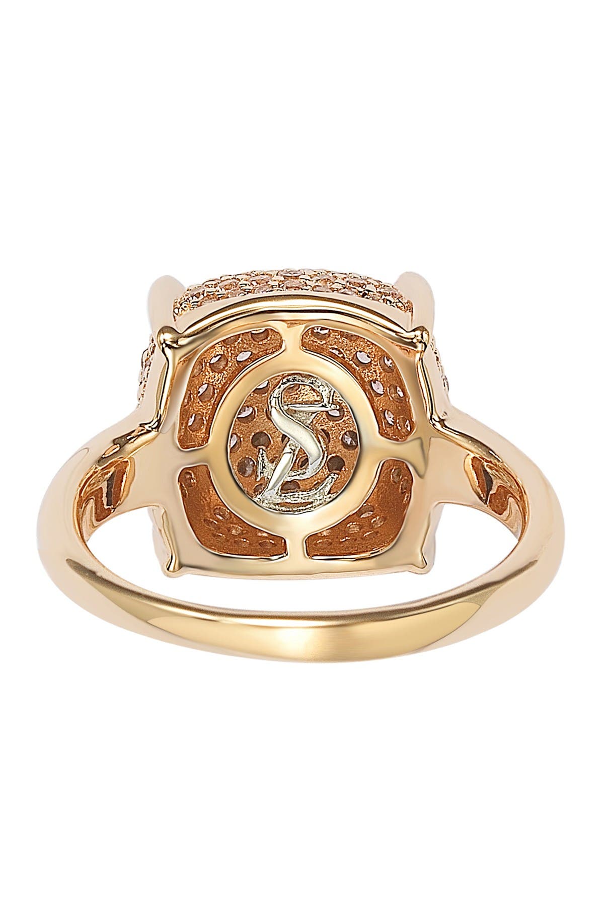SUZY LEVIAN Rose-Tone Sterling Silver Prong Set Cushion Shape Pave CZ Ring