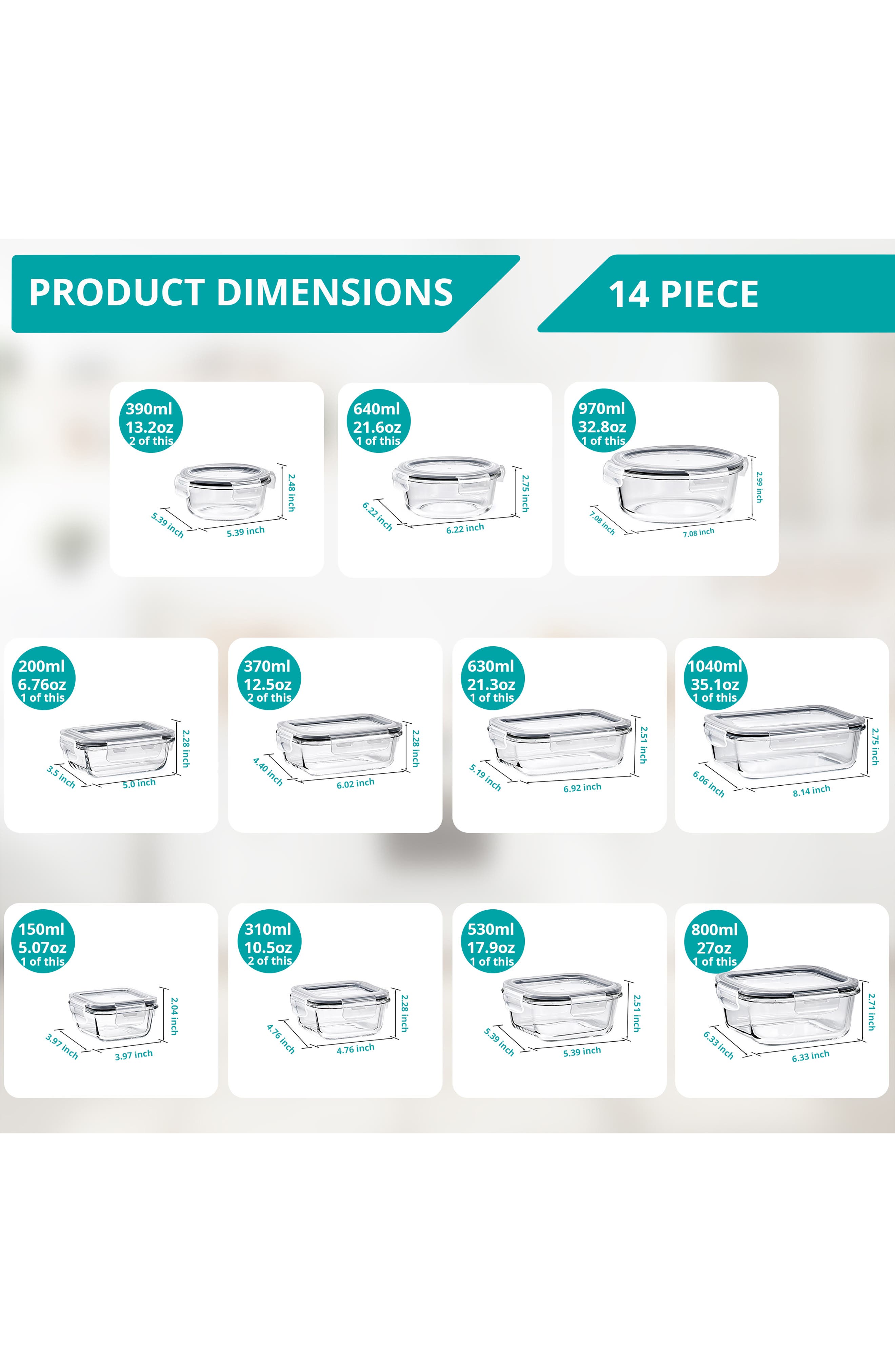SORBUS 14-Pack Glass Food Prep Storage Containers