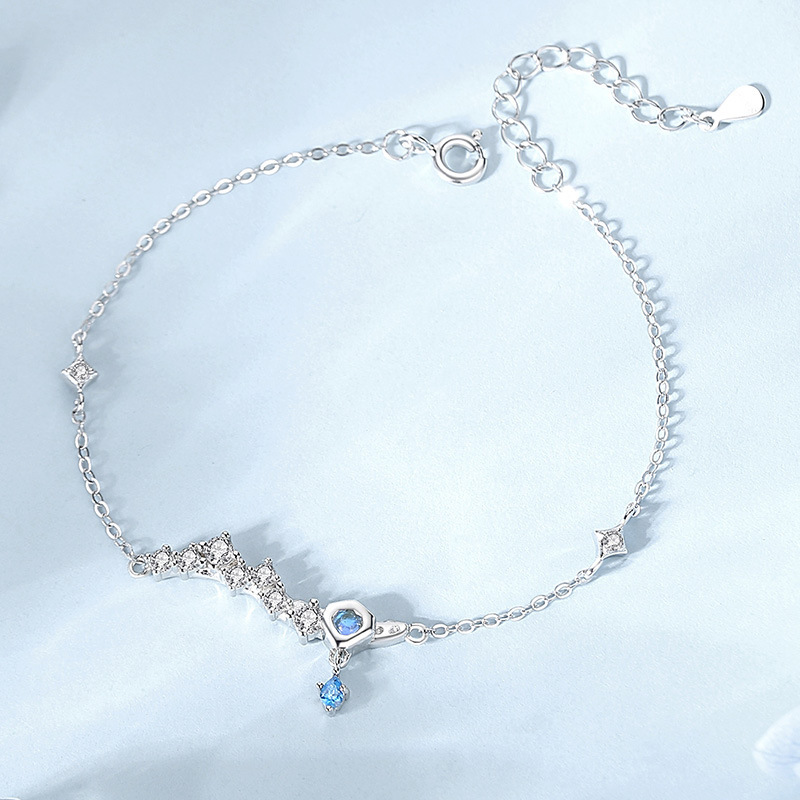 Original design, dazzling starry sky bracelet for women, featuring a unique sterling silver design, moonstone, and delicate cubic zirconia embellishments, creating a star-themed bracelet