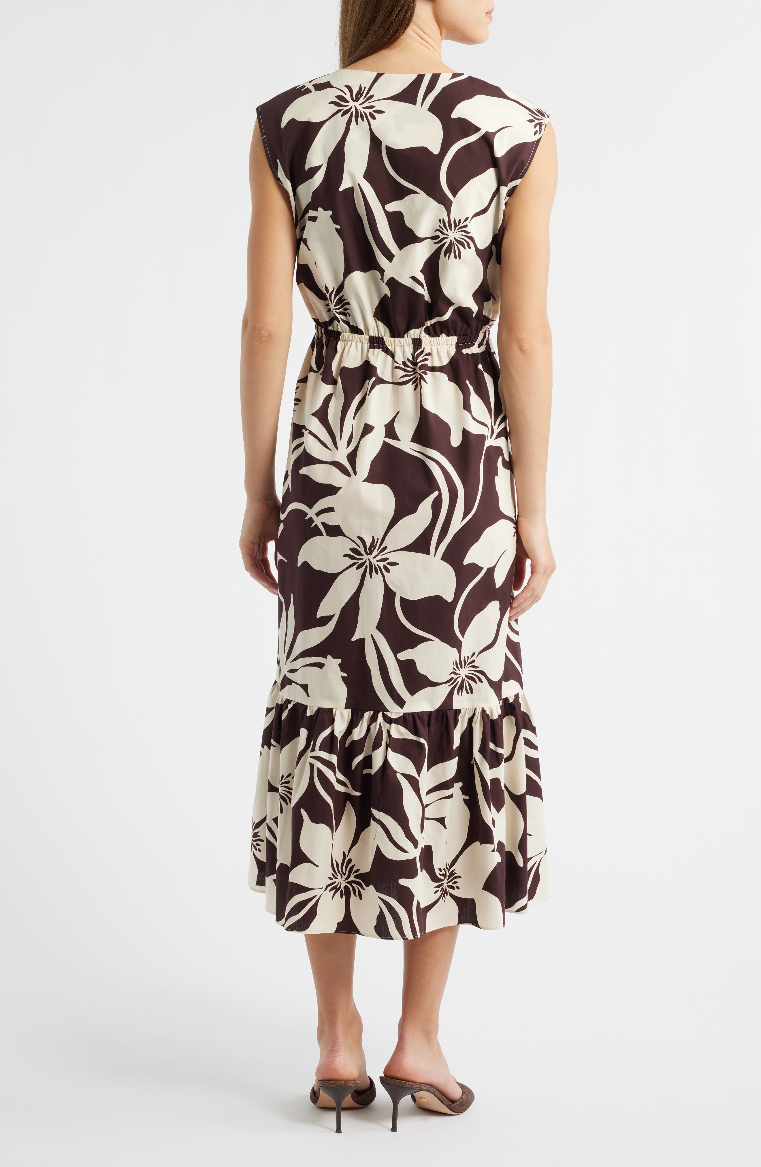 AK ANNE KLEIN Print Bow Detail Sleeveless Midi Dress