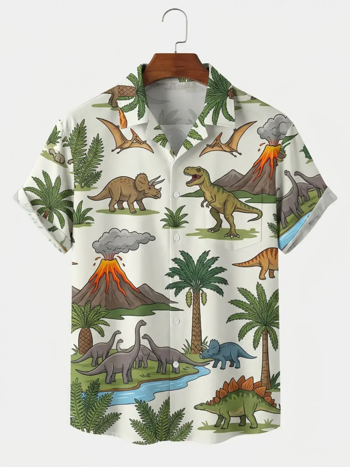 Men's printed shirts Dinosaur Volcano Prehistoric Hawaiian Shirt