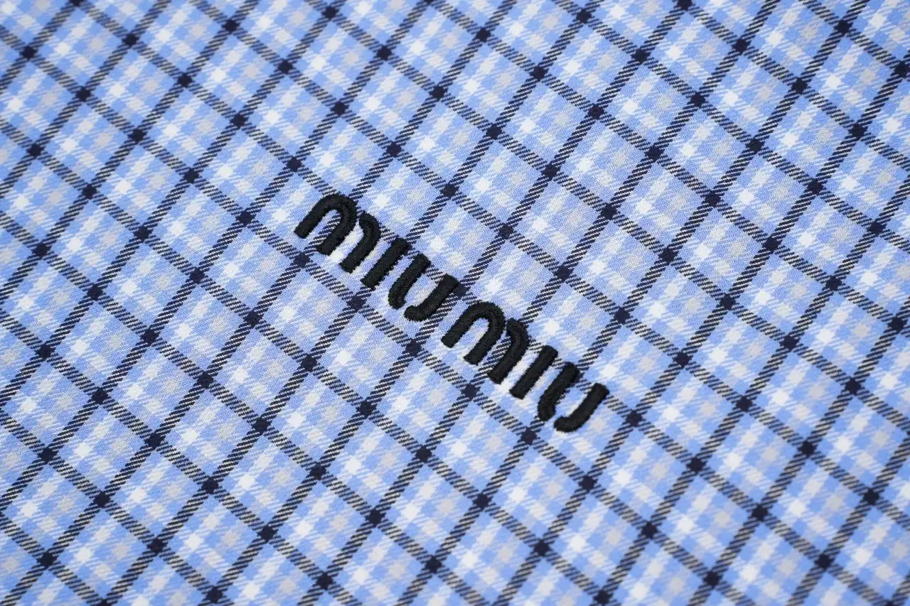 Miu Miu Sky Blue Check Long Sleeve Shirt product photo from LabelPicks