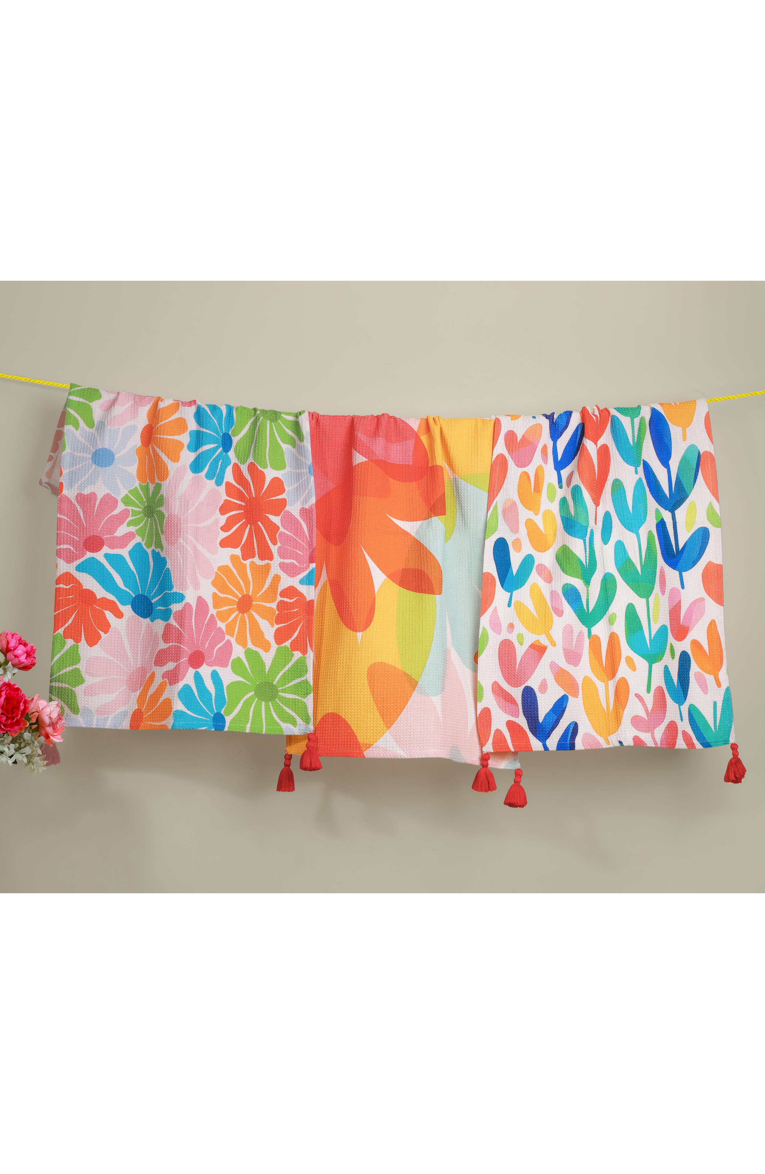 Tiramisu Vibrant Meadow Set of 3 Cotton Waffle Kitchen Towels