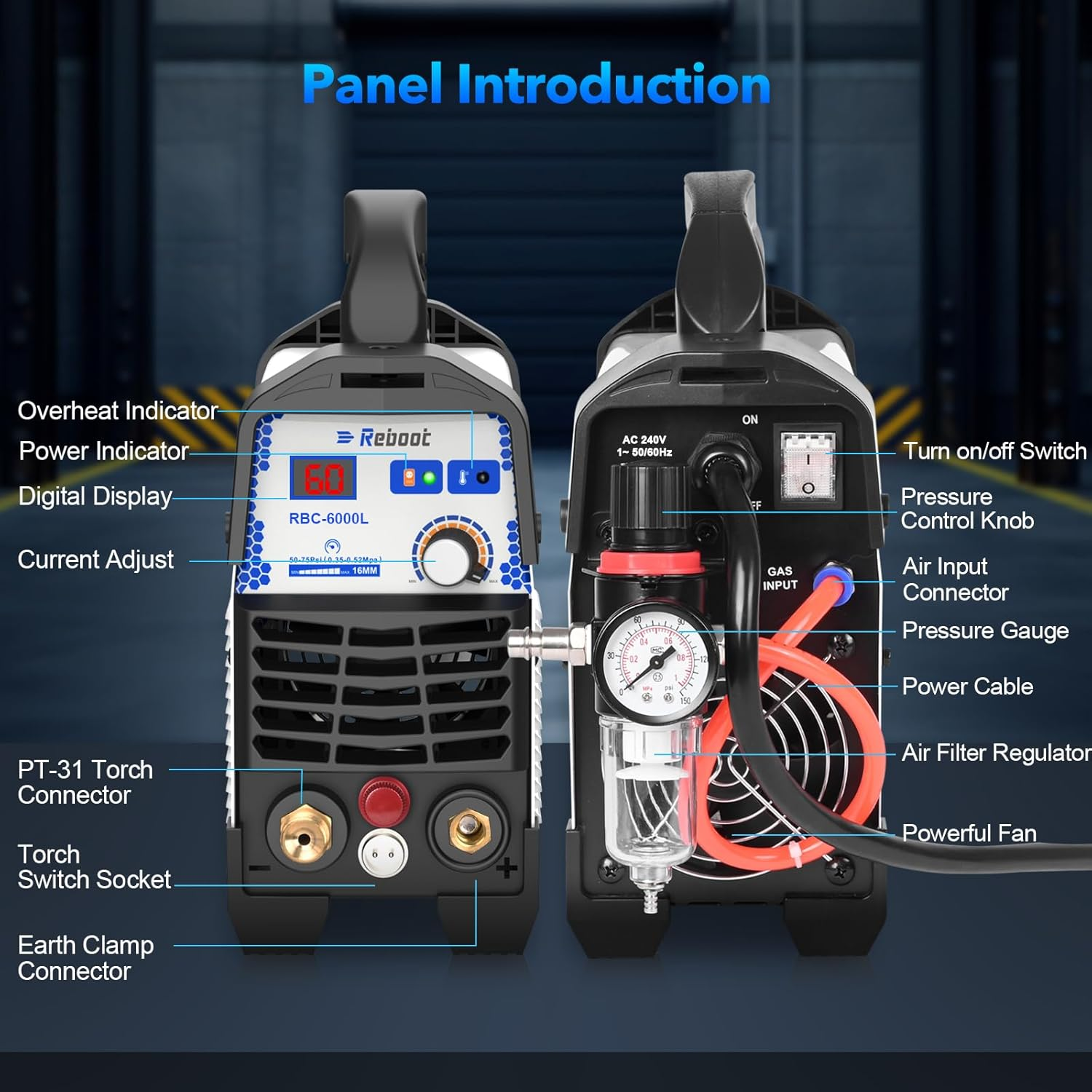 Non-Touch Pilot Arc Plasma Cutter, 60Amp 240V, 16MM Max Cut, Consumable Set Included - Ideal for DIY Project,RBC6000L