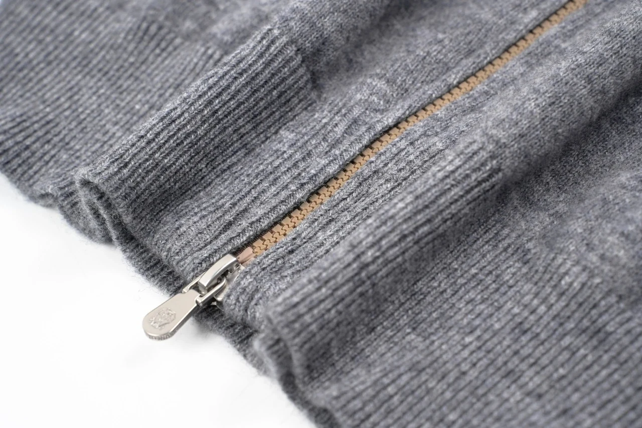 Brunello Cucinelli Light Grey Wool Zip Cardigan product photo from LabelPicks