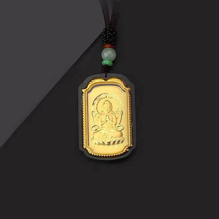 Genuine original zodiac inlaid jade male model Hetian jade void Tibetan bodhisattva jade pendant