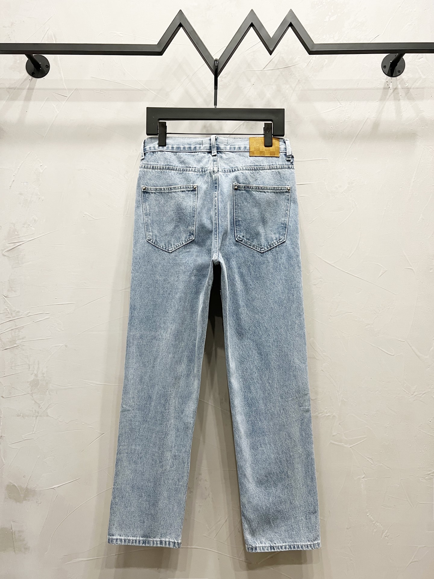 Patchwork Jacquard Hole Pocket Jeans