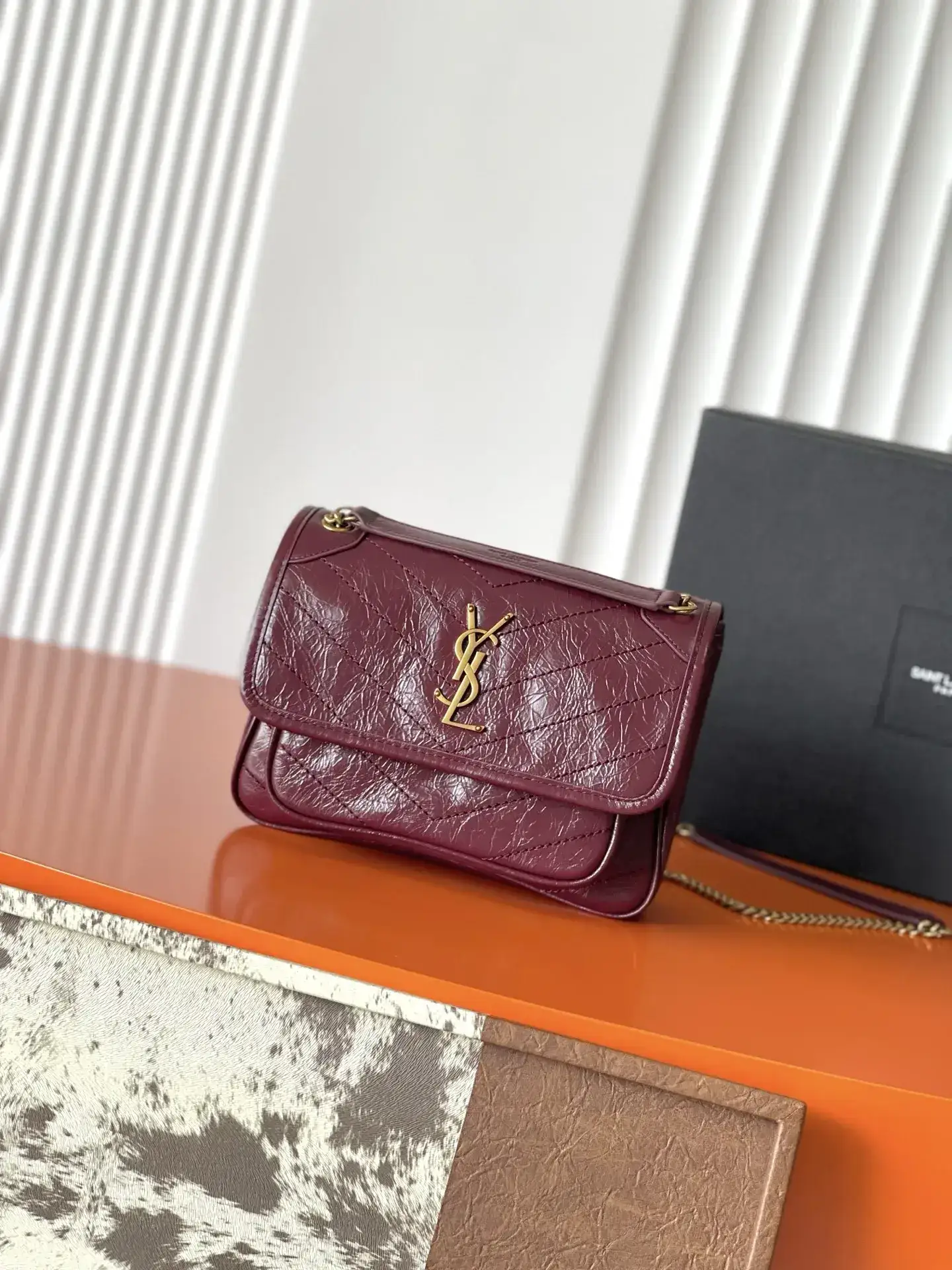 Saint Laurent Burgundy Niki Calfskin Shoulder Bag product photo from LabelPicks