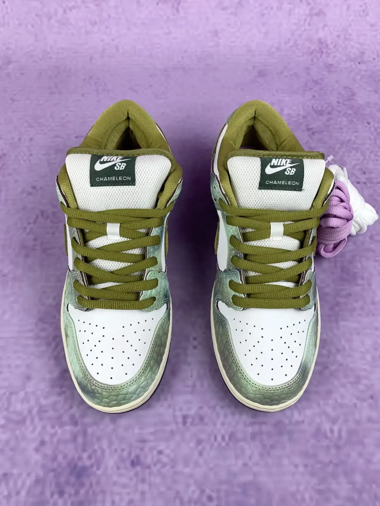 Alexis Sablone x Nike SB Dunk Low Pro “Chameleon” - Oil Green/Desert Moss/White product photo from LabelPicks