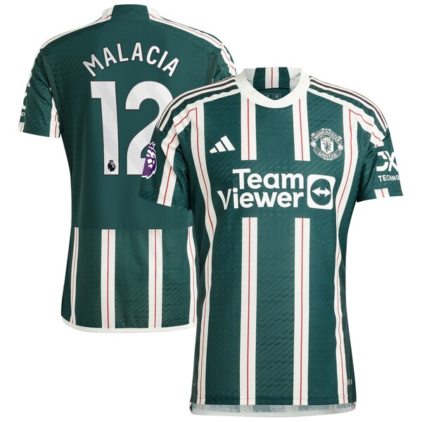 Tyrell Malacia Manchester United adidas 2023/24 Away Authentic Player Jersey - Green/Red