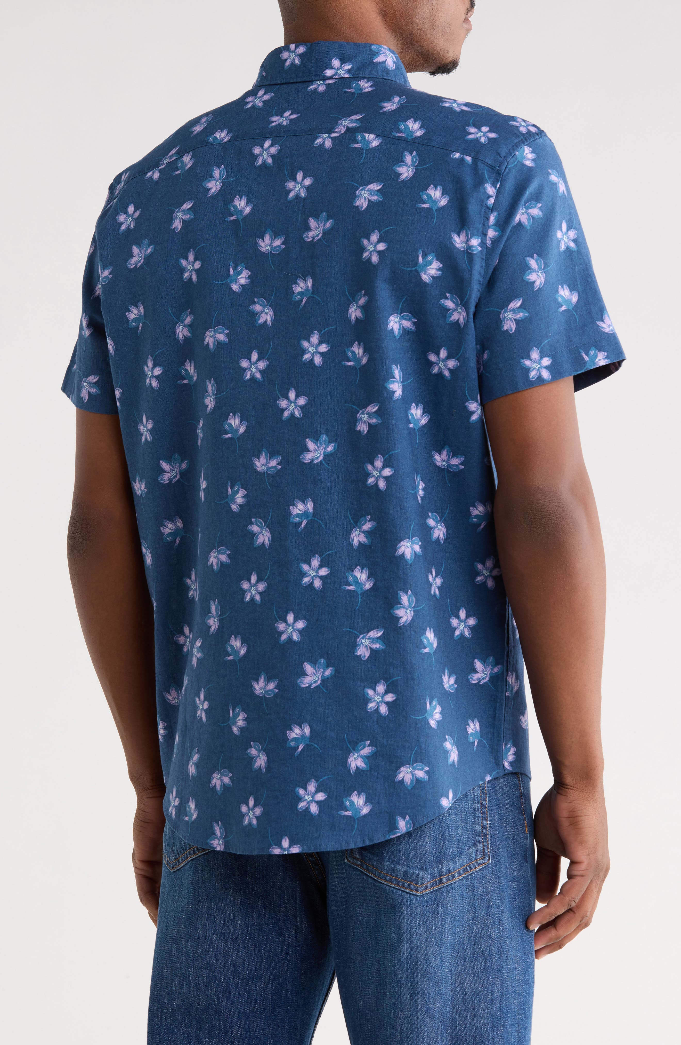 Original Penguin Floral Print Linen & Cotton Button-Up Shirt