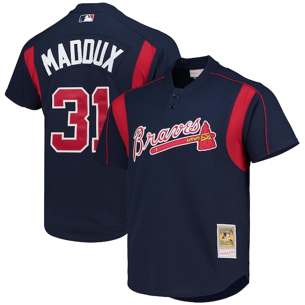 Greg Maddux Atlanta Braves Cooperstown Collection Mesh Batting Practice Button-Up Jersey - Navy