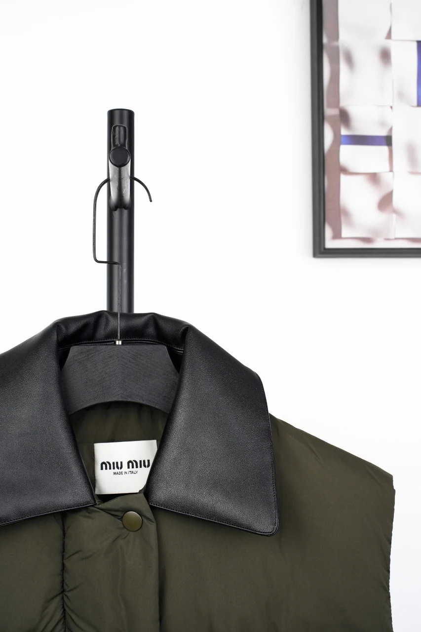 Miu Miu Olive Green Leather Collar Down Vest product photo from LabelPicks