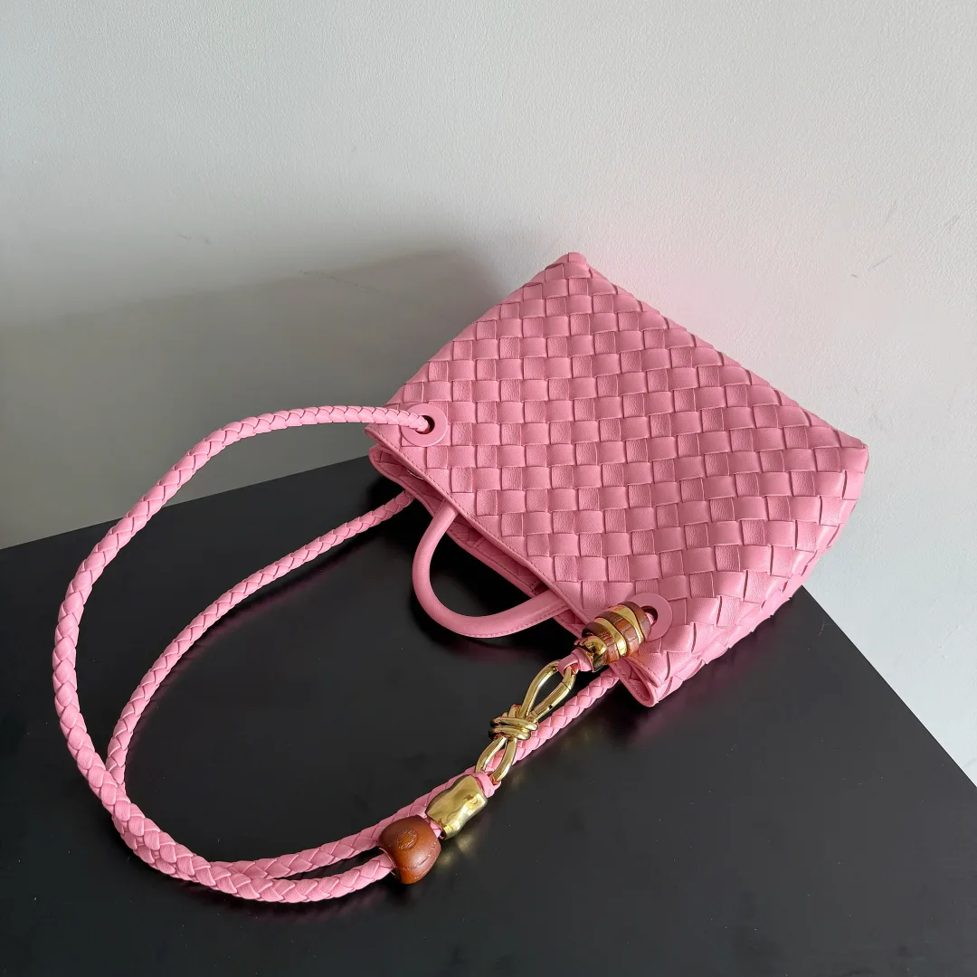 Bottega Veneta Pink Andiamo Intrecciato Woven Leather Top Handle Bag product photo from LabelPicks