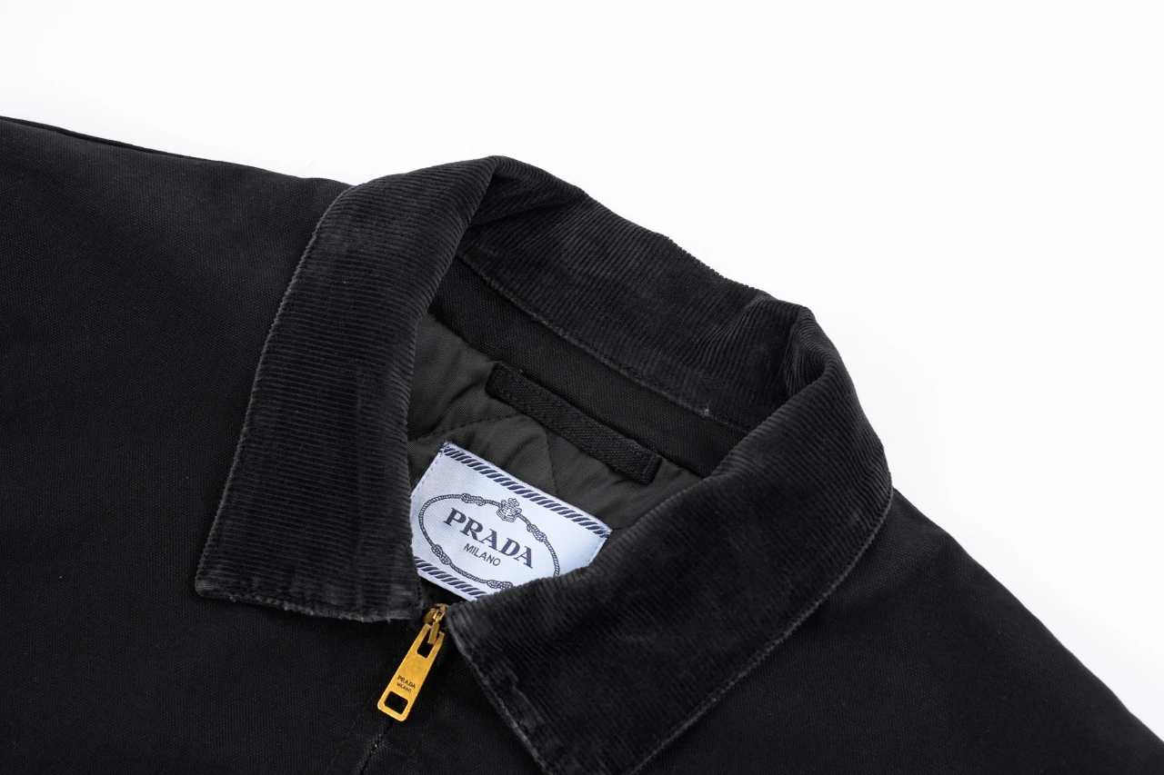 Prada Black Distressed Padded Jacket with Back Triangle Leather Patch product photo from LabelPicks