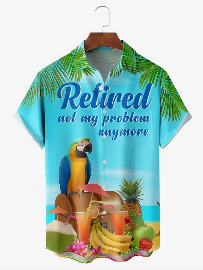 Parrot Chest Pocket Short Sleeve Hawaiian Shirt