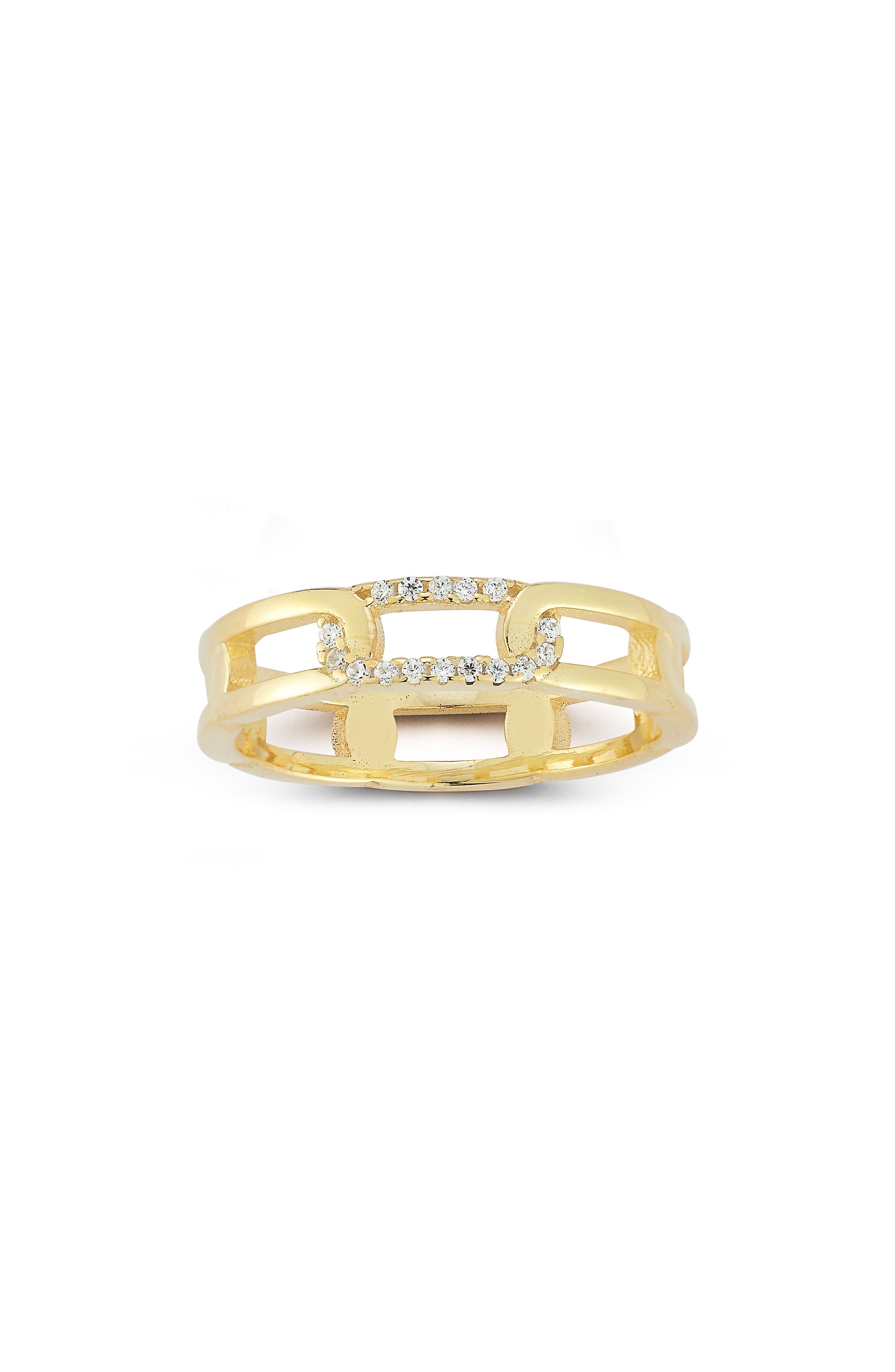 SPHERA MILANO 14K Gold Plated CZ Chain Link Ring