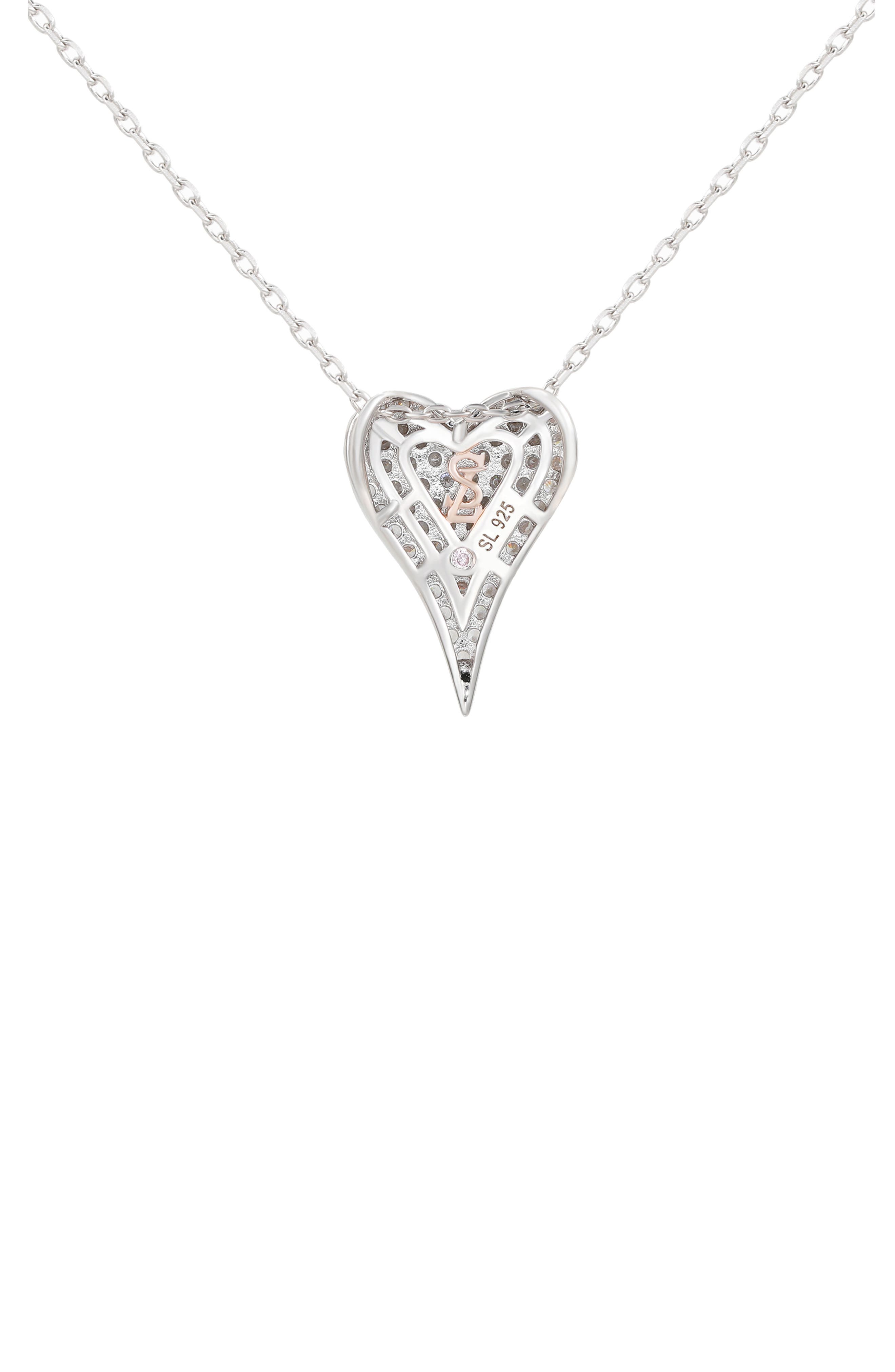 SUZY LEVIAN Sterling Silver White Cubic Zirconia Elongated Heart Pendant Necklace