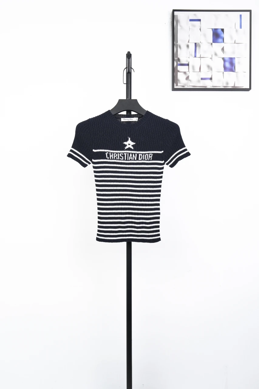 Dior Black White Stripe Star Knit Short Sleeve Top product photo from LabelPicks