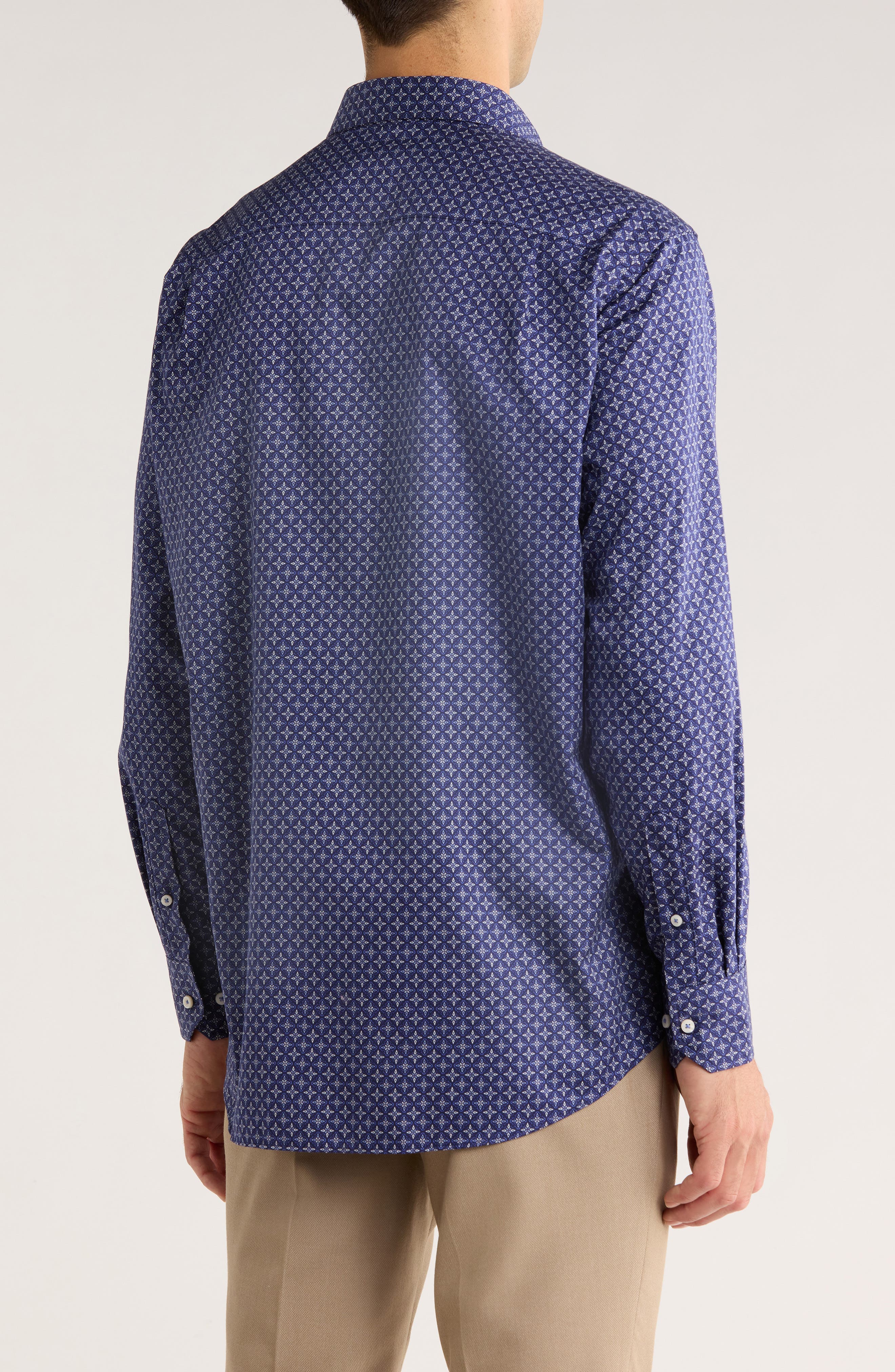David Donahue Geometric Print Cotton Sport Shirt