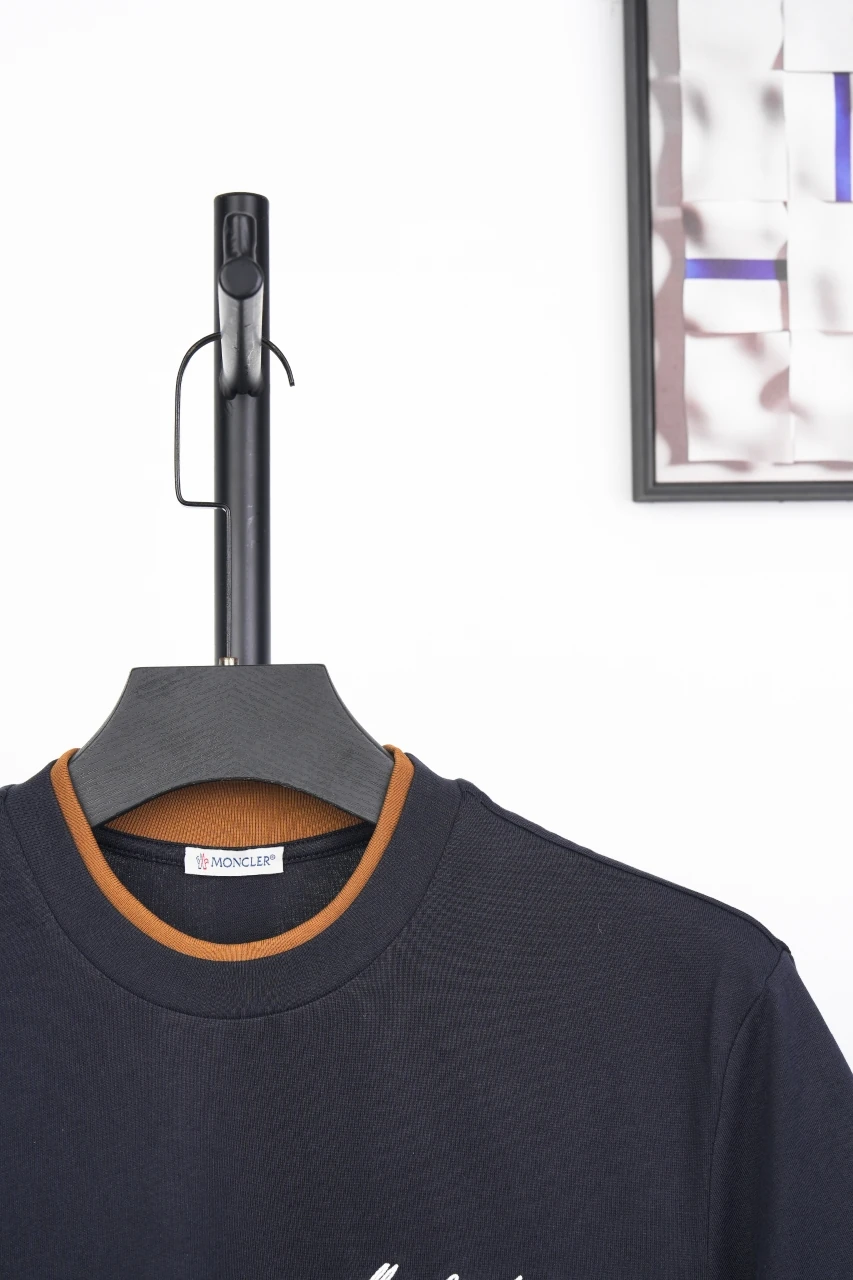 Moncler Navy Brown Contrast-Collar Embroidered T-Shirt product photo from LabelPicks