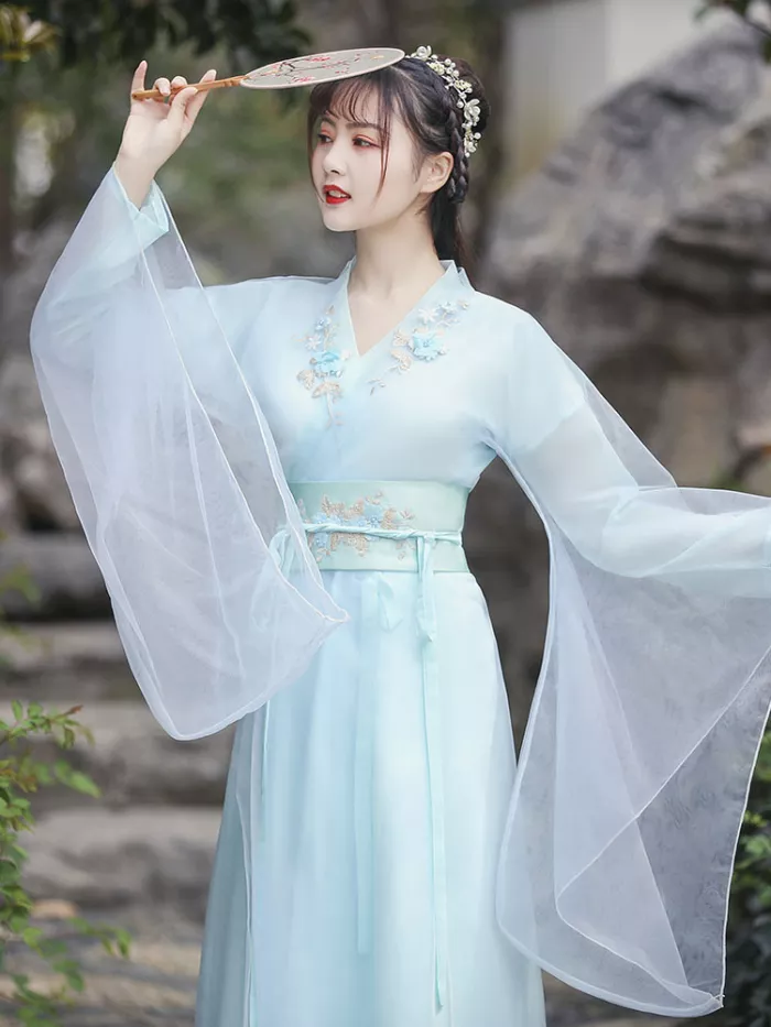 Hanfu female summer Chinese style original authentic blue costume wide-sleeved fairy skirt spring and autumn improved version dress ancient style