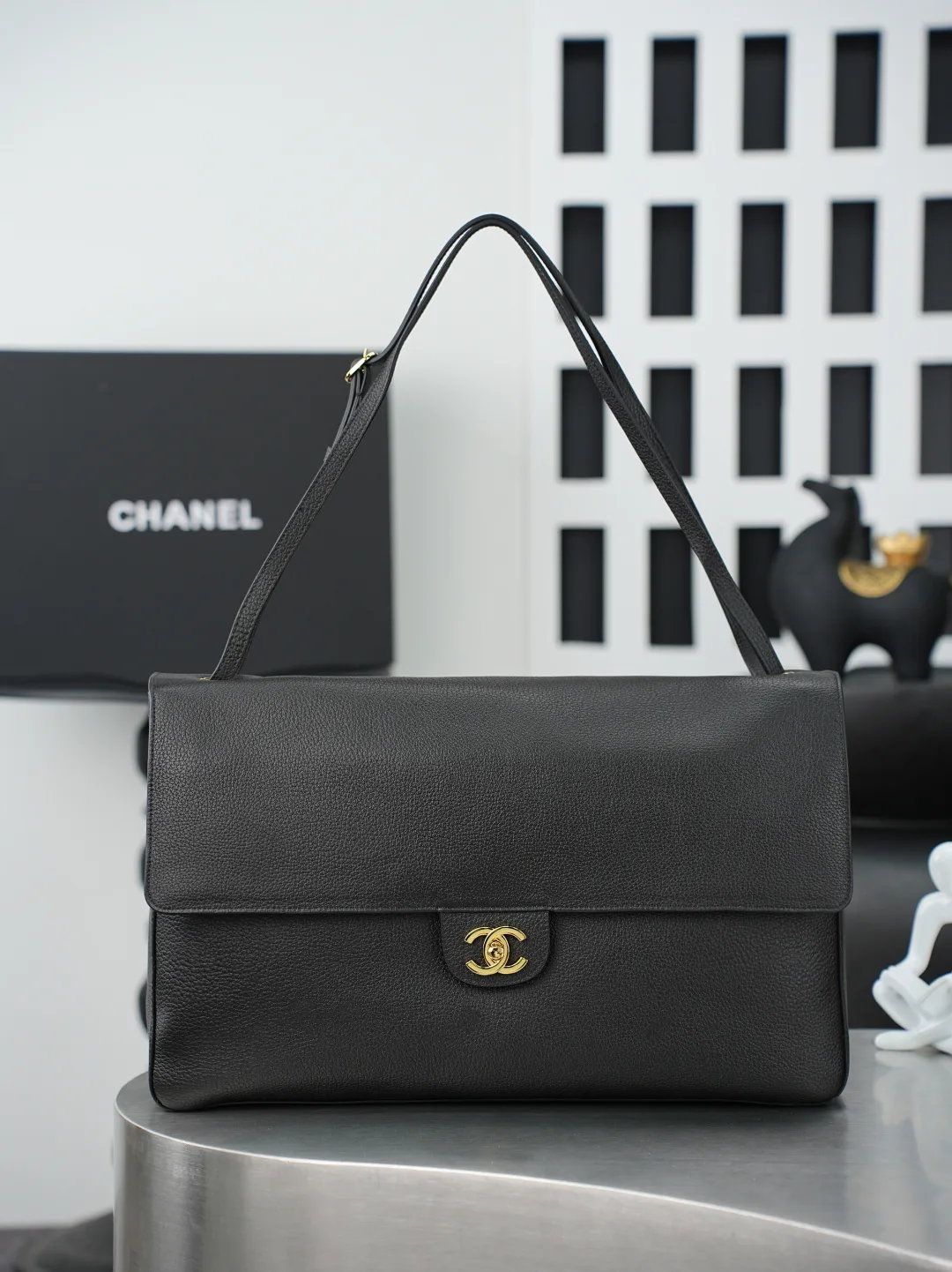 Chanel Black Classic Flap Grained Leather Shoulder Bag product photo from LabelPicks