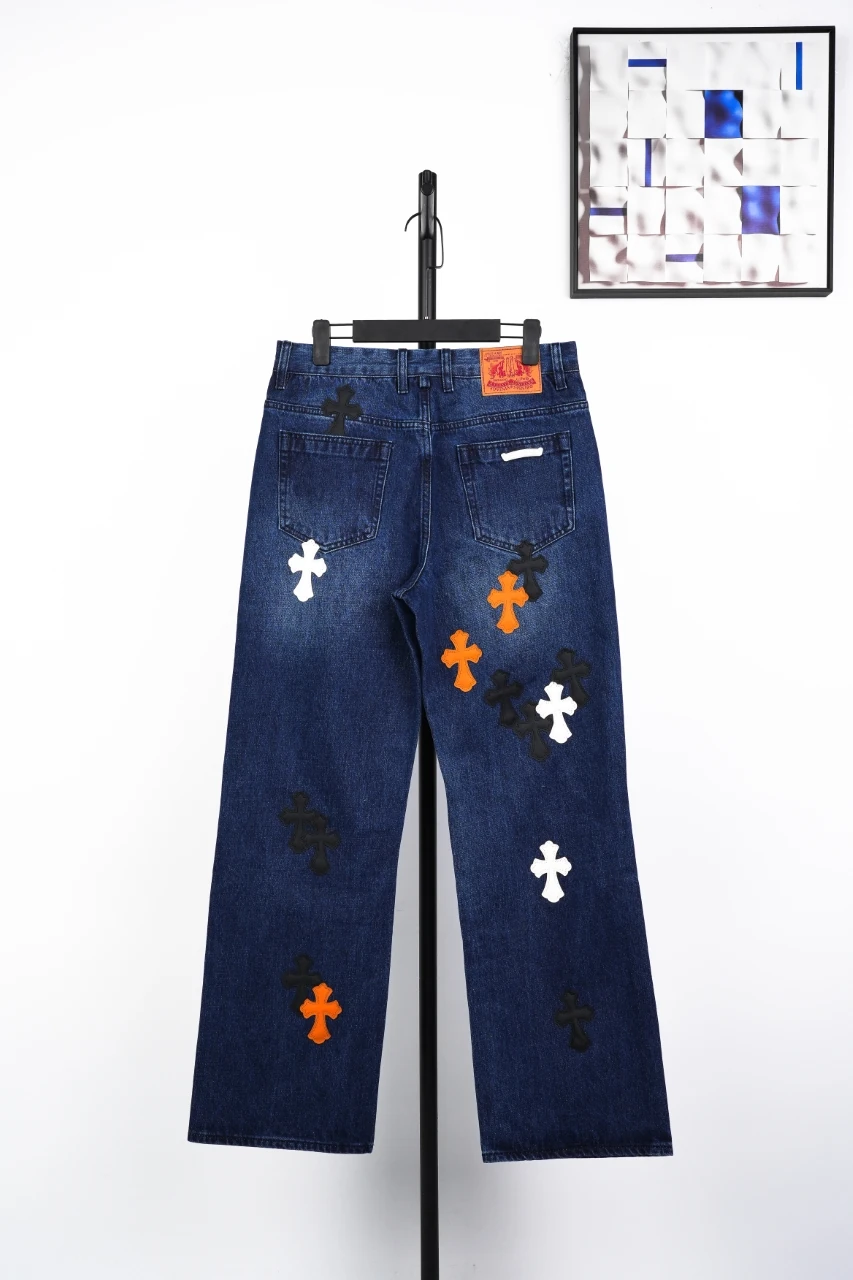 Chrome Hearts Blue Flame Cross Leather Patch Jeans product photo from LabelPicks