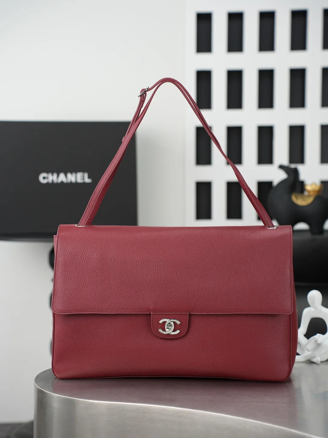 Chanel Burgundy Classic Flap Grained Leather Shoulder Bag product photo from LabelPicks