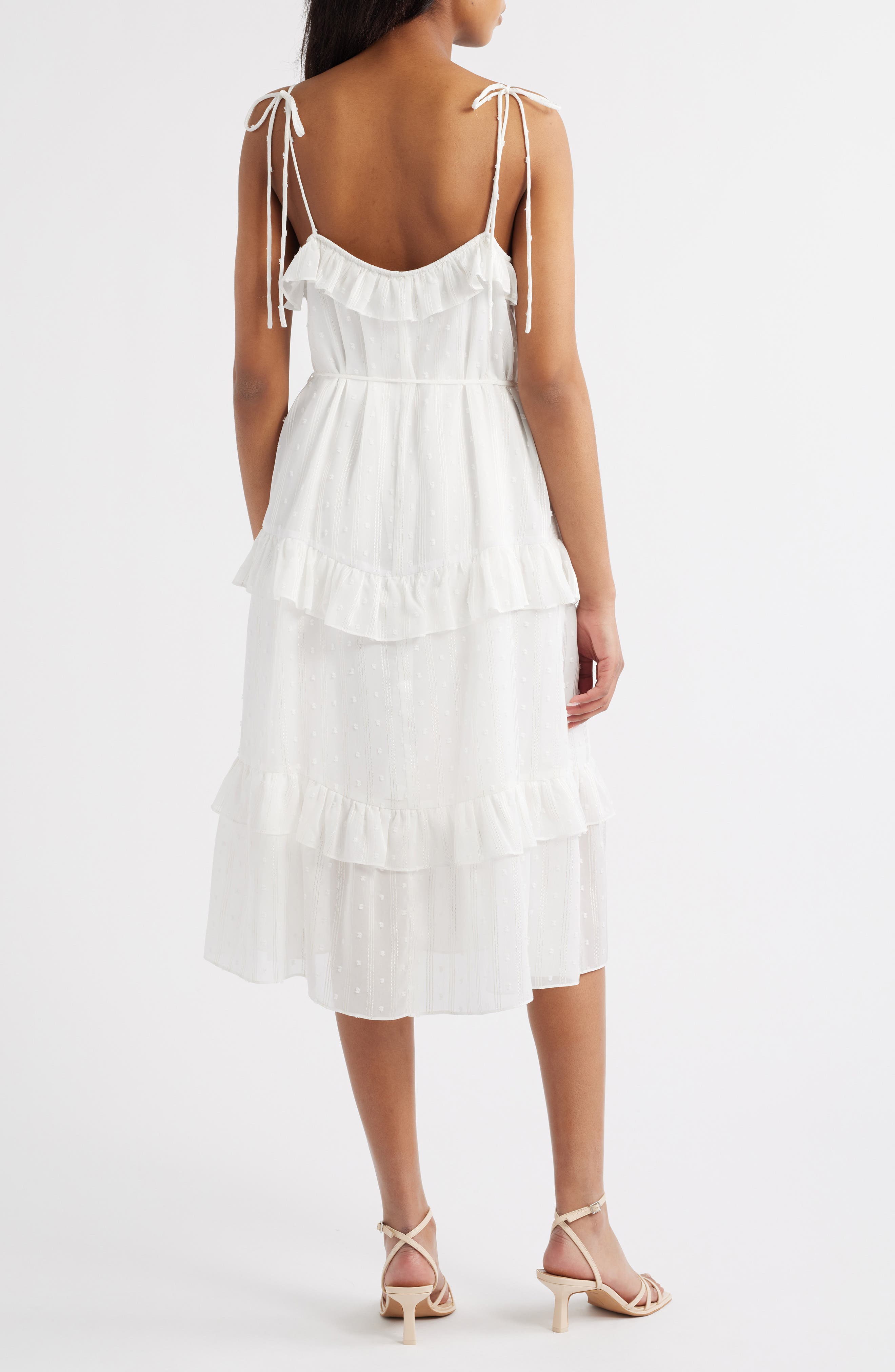 Julia Jordan Ruffle Clip Dot Tie Strap Midi Dress
