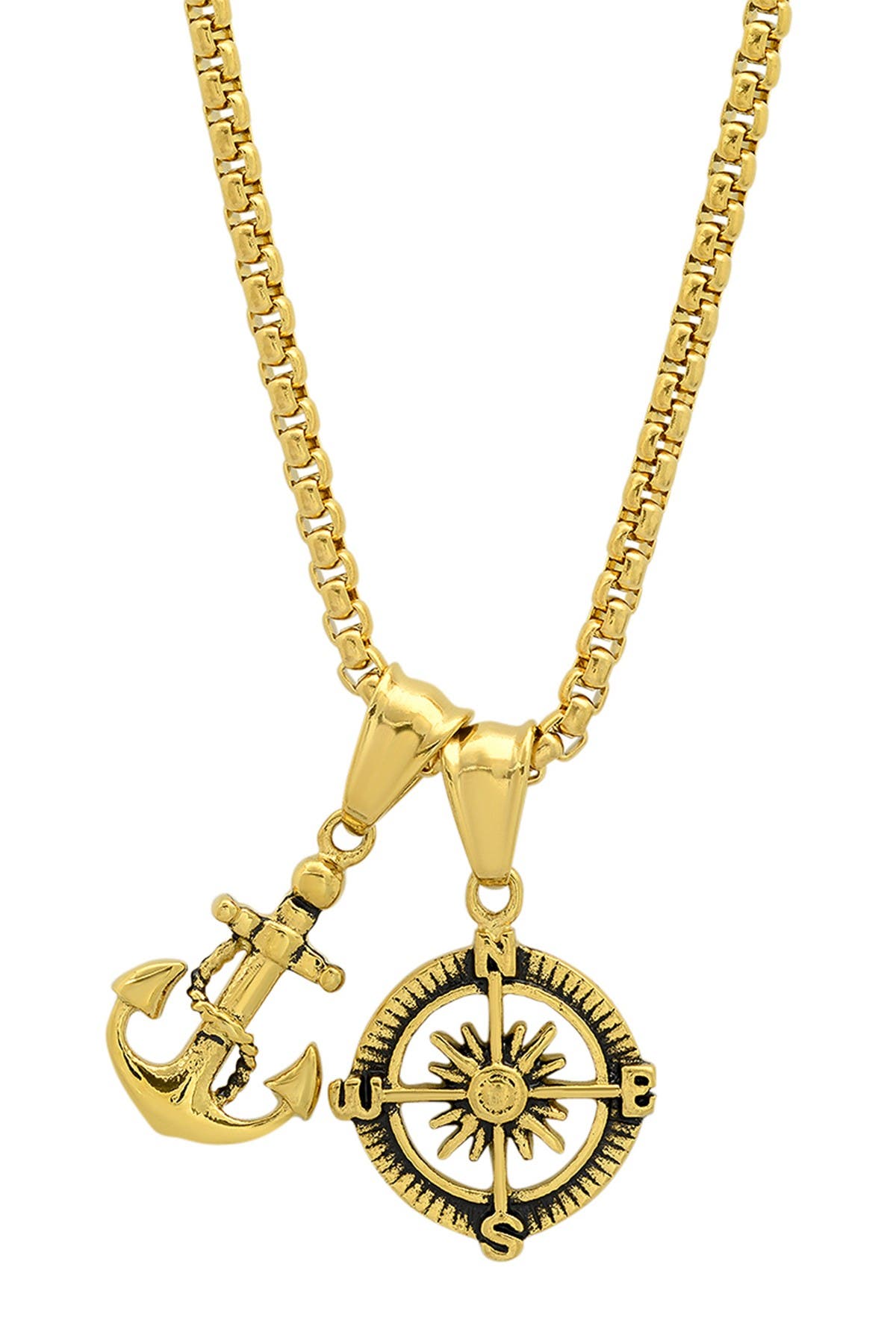 HMY JEWELRY 18K Yellow Gold Plated Anchor & Compass Pendant Necklace