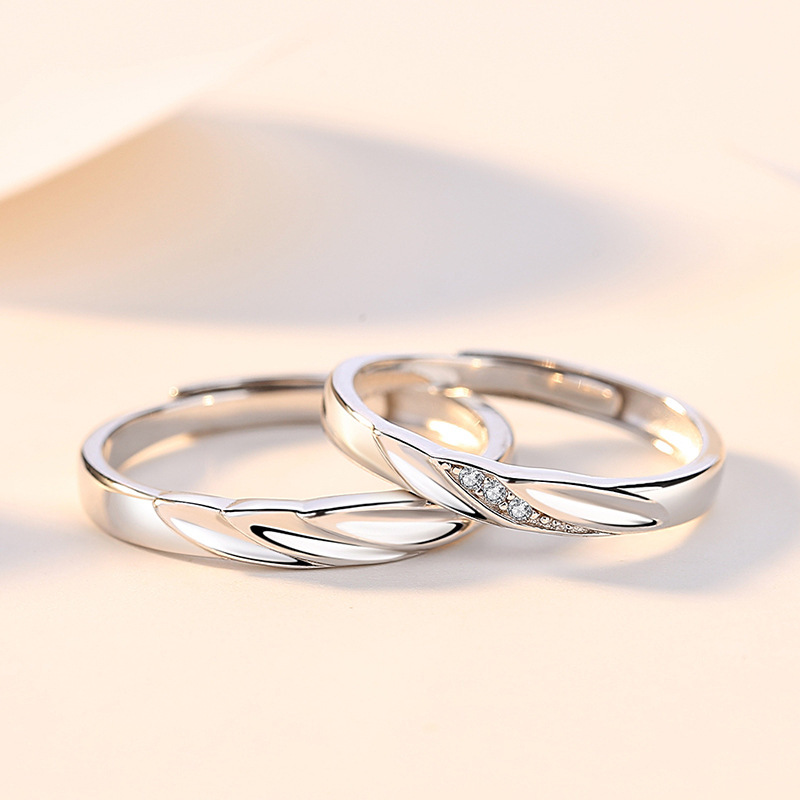 s925 sterling silver angel wing couple rings, a pair of versatile and minimalist wing-shaped rings, Korean-style creative open-ring design