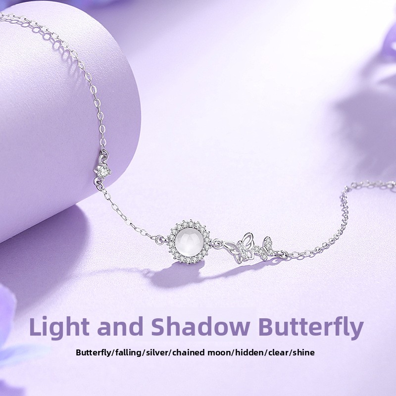 Original design: Butterfly bracelet with a light and shadow effect, made of sterling silver, perfect for summer, featuring a delicate and fresh aesthetic, with jade beads, and a unique Korean-style design