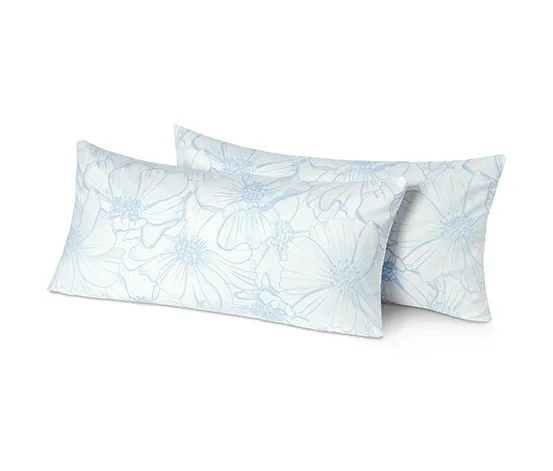 2 Renforcé-Kopfkissenbezüge, blau-weiß mit floralem Alloverprint