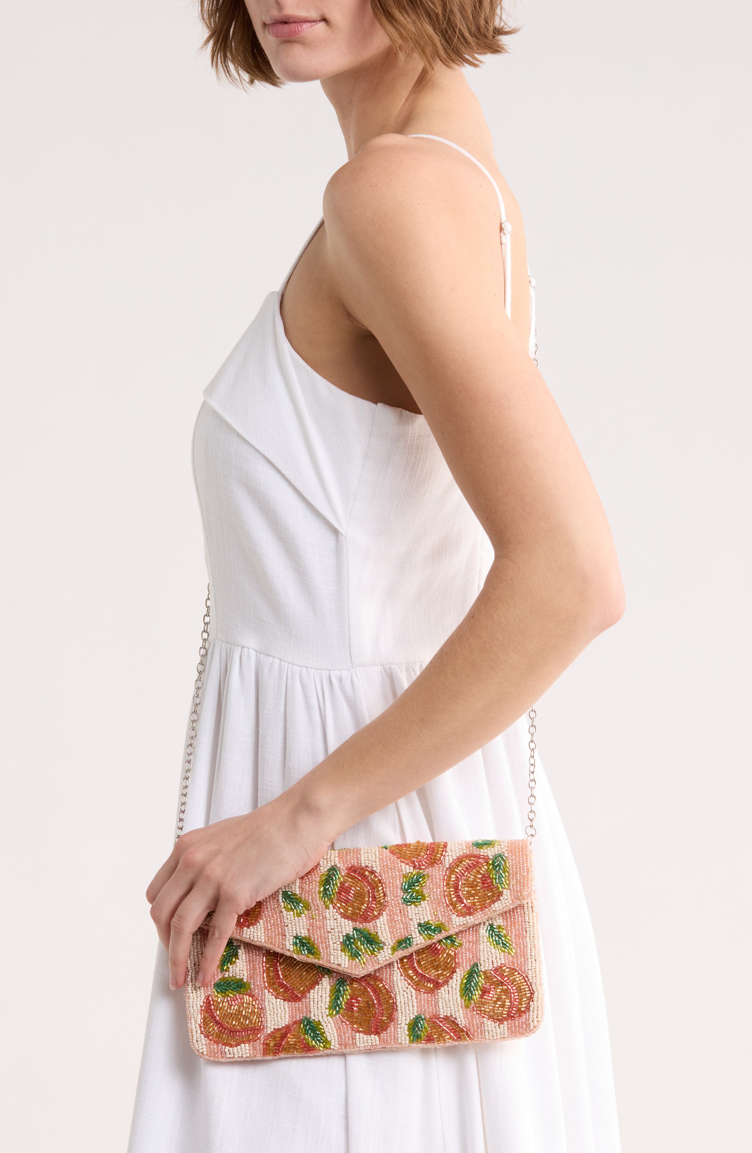 Collection XIIX Beaded Stripe Peach Flap Clutch