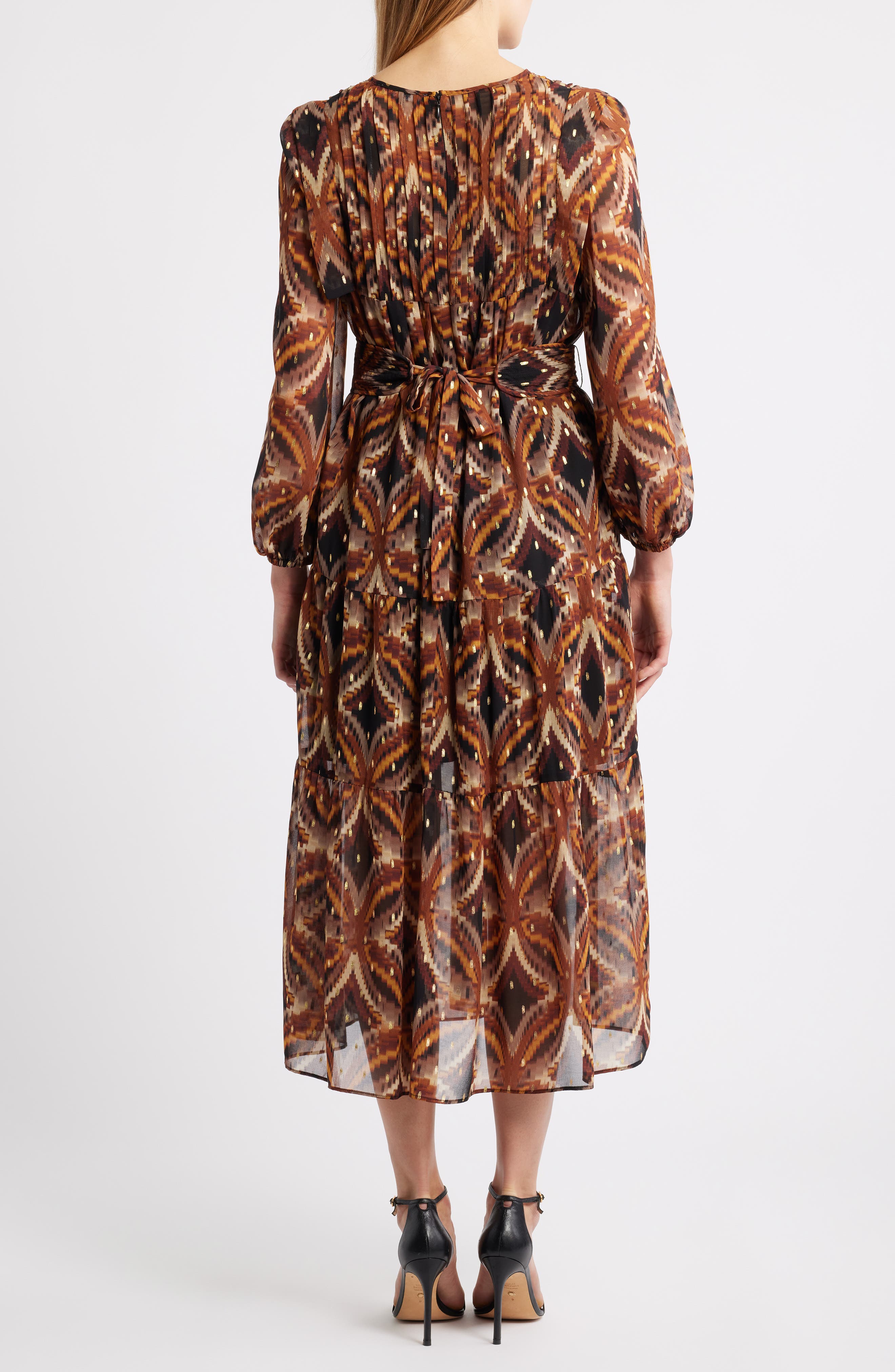 Julia Jordan Metallic Fleck Abstract Print Long Sleeve Chiffon Dress
