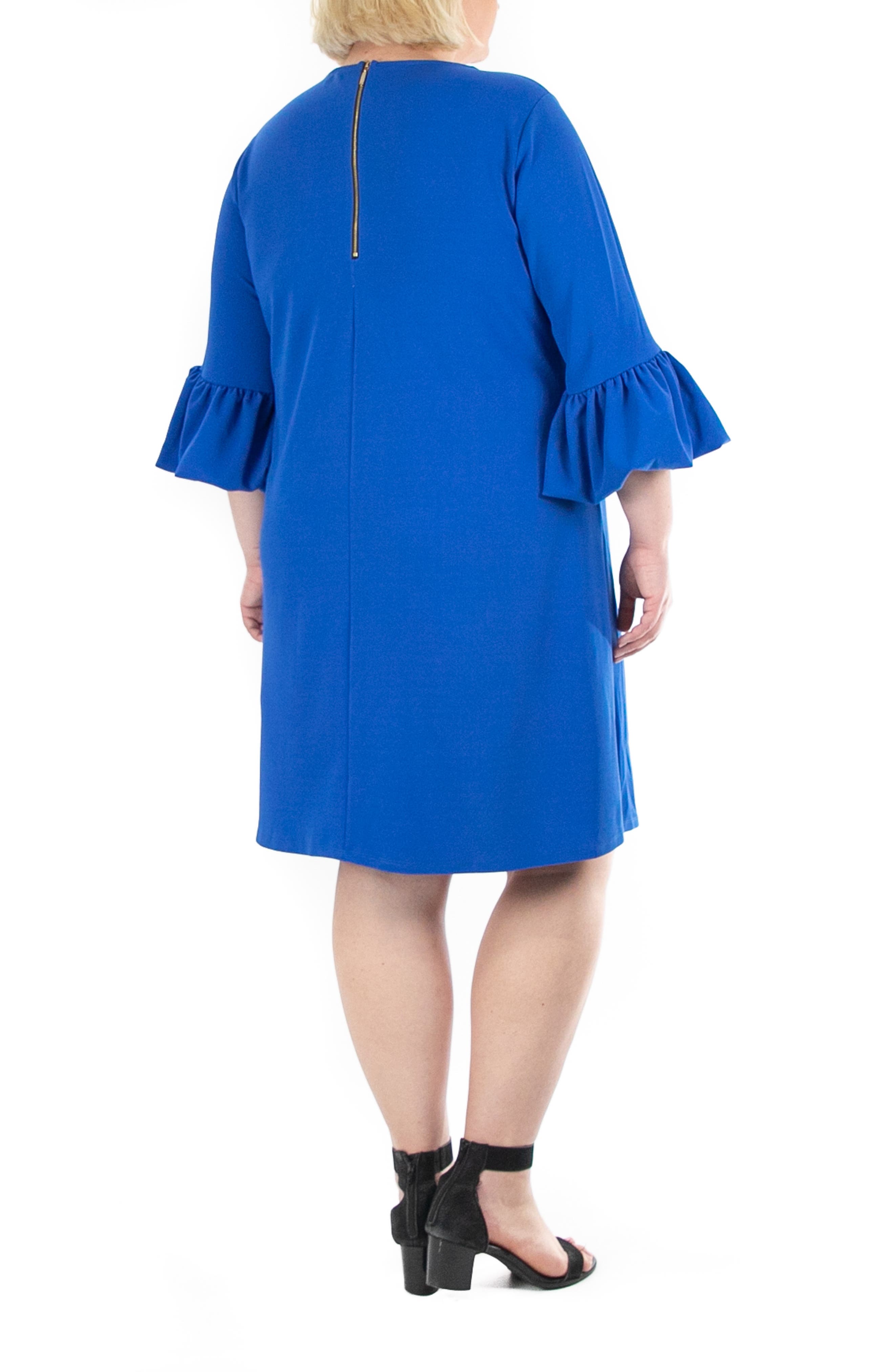 Nina Leonard Solid Three-Quarter Bell Sleeve Shift Dress