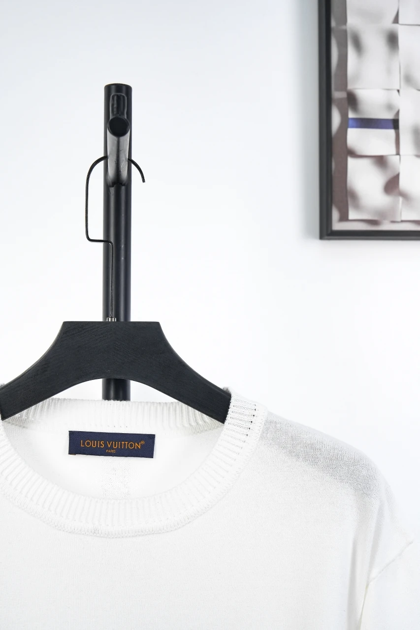 Louis Vuitton White Pin Letter Embroidered Knit T-Shirt product photo from LabelPicks