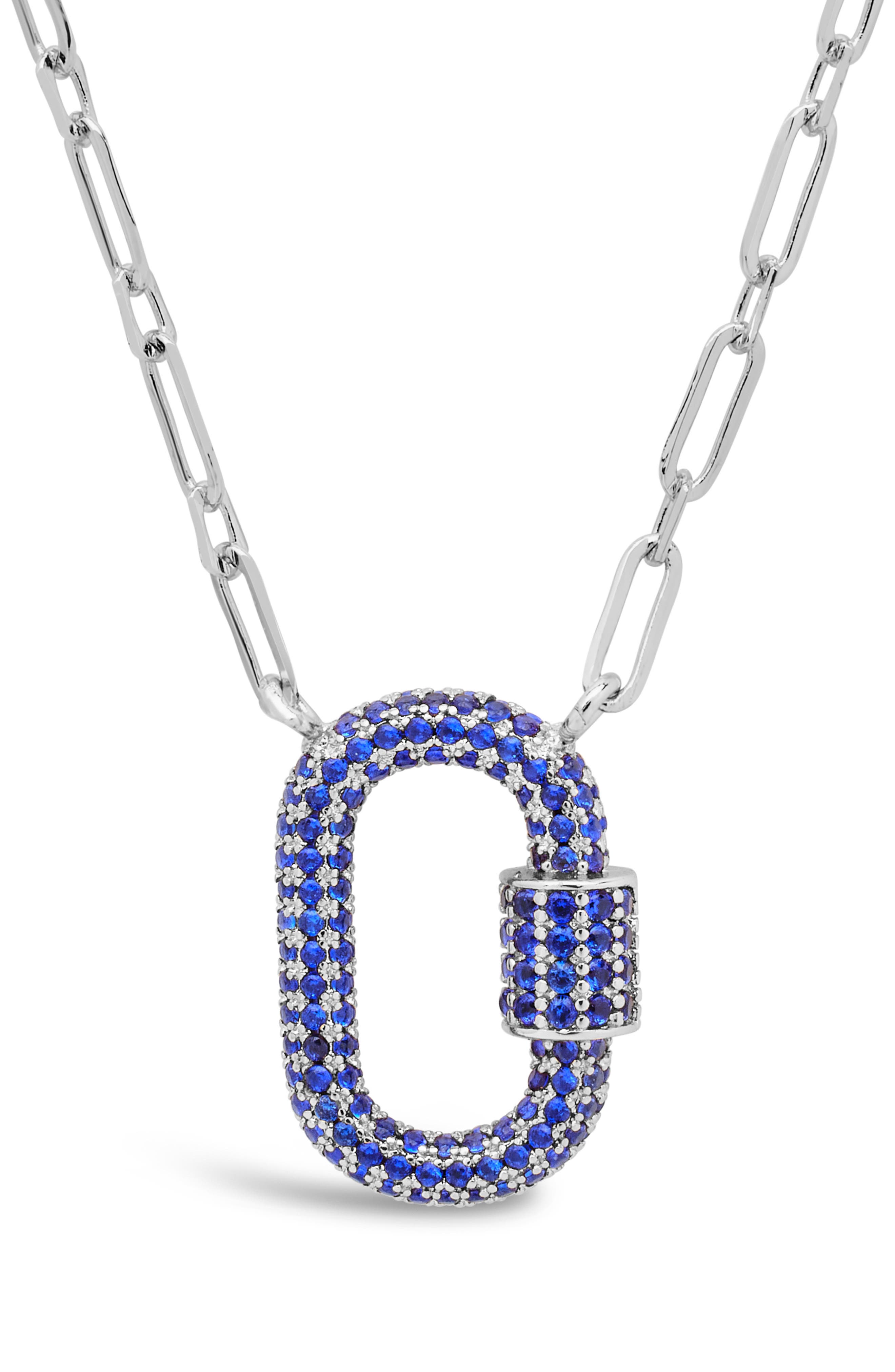 Sterling Forever Pavé Cubic Zirconia Carabiner Lock Pendant Necklace