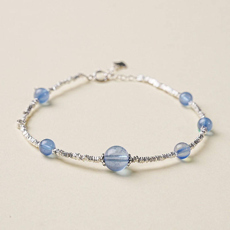 Aquamarine and silver charm bracelet, made of 925 sterling silver, a summer fashion item, with a high-end style and trendy design, perfect as a gift for the Qixi Festival
