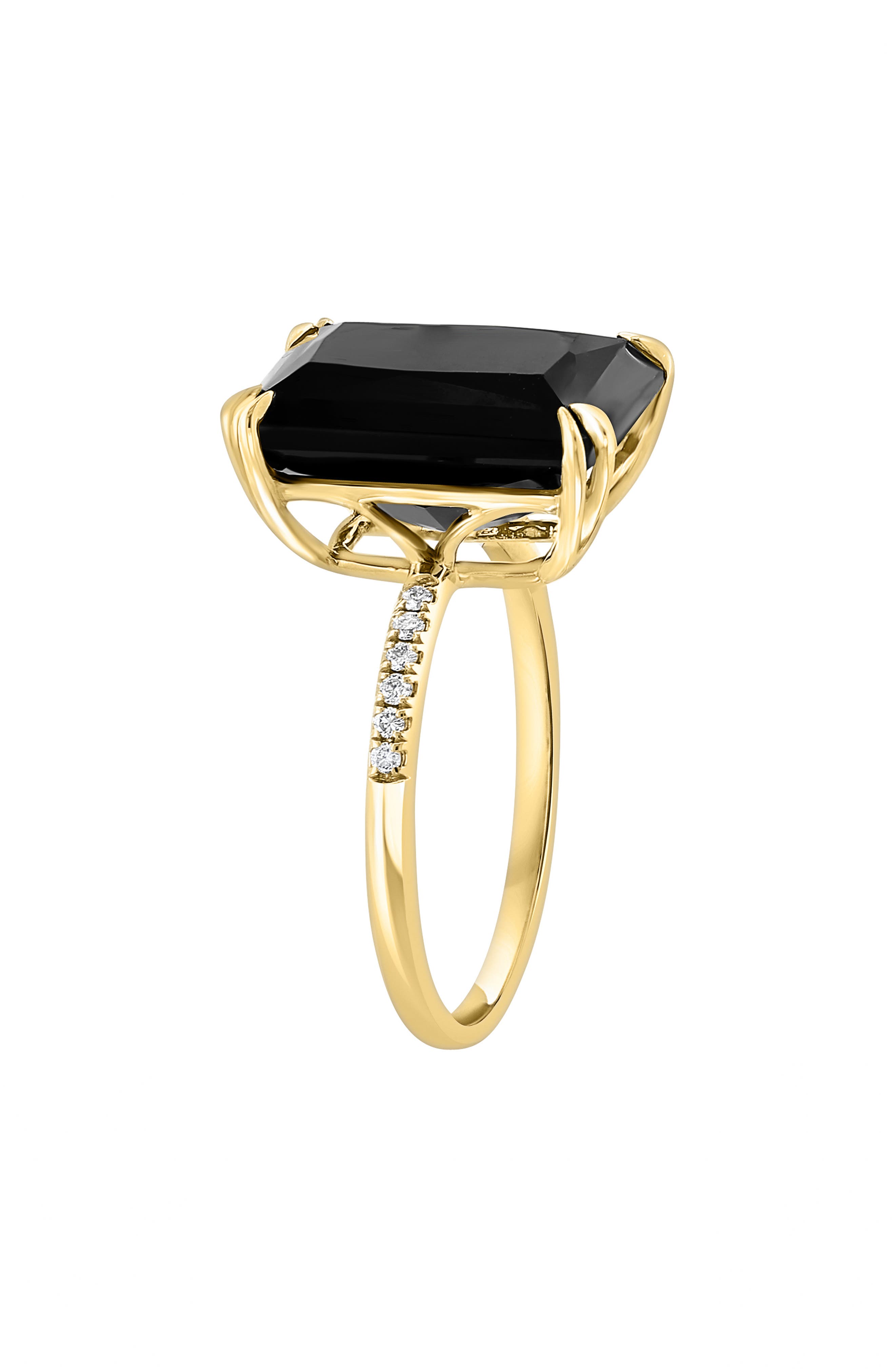 EFFY 14K Yellow Gold Diamond Trim Onyx Ring - 0.05 ctw