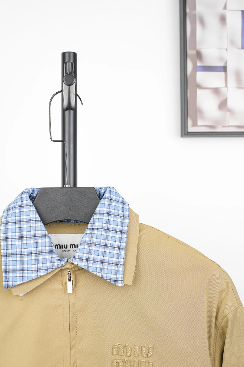 Miu Miu Khaki Contrast Check Collar Jacket product photo from LabelPicks