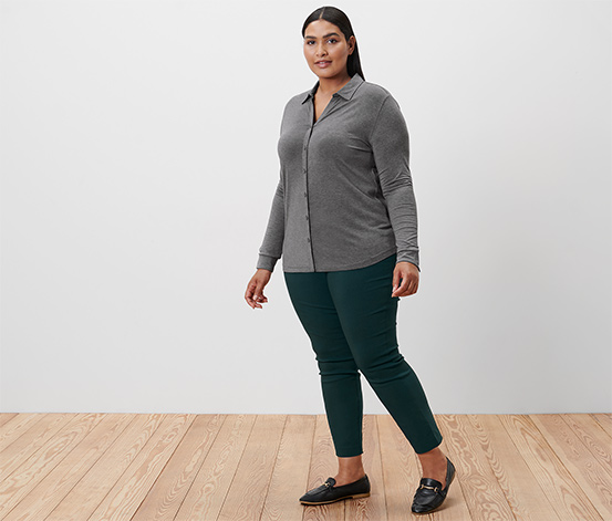 Blusenshirt mit Knopfleiste, grau meliert