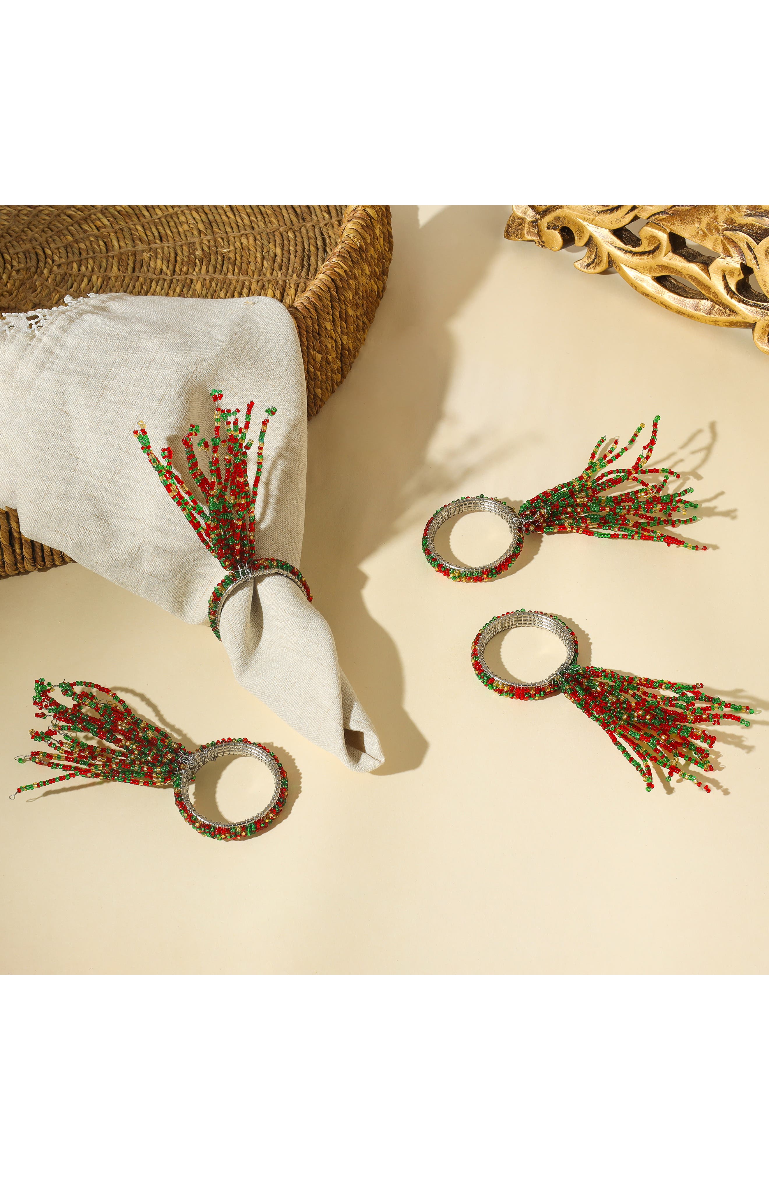 Tiramisu Holly Berry Fireworks Set of 4 Napkin Rings