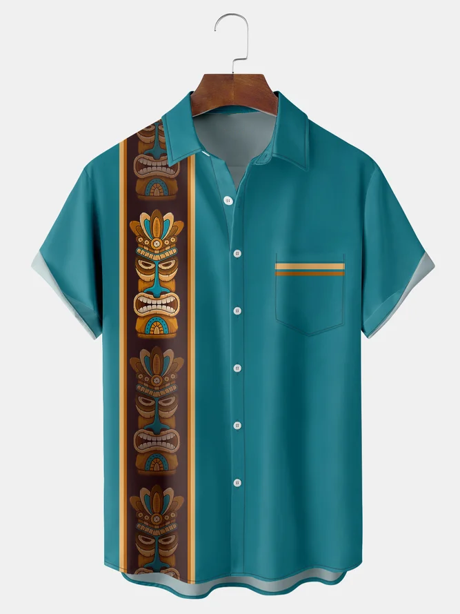 TIKI Chest Pocket Short Sleeve Bowling Shirt